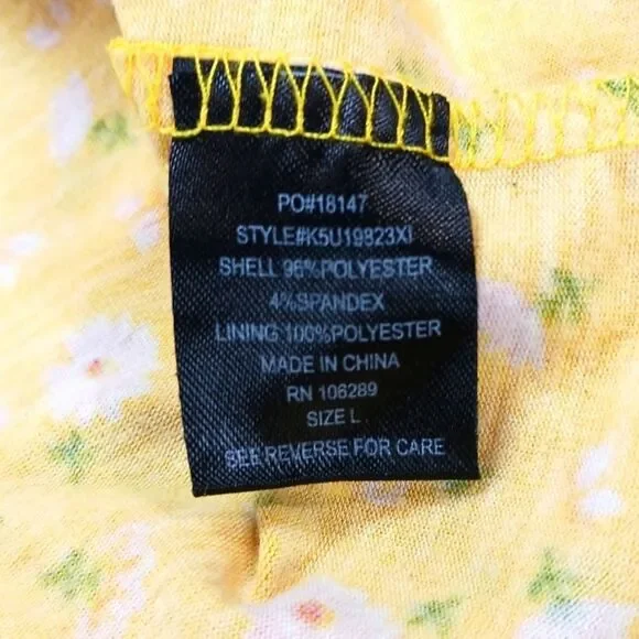 Trixxi Fit & Flare Floral Smocked Mini Midi Capped Sleeves Yellow Women's Large - Picture 5 of 9